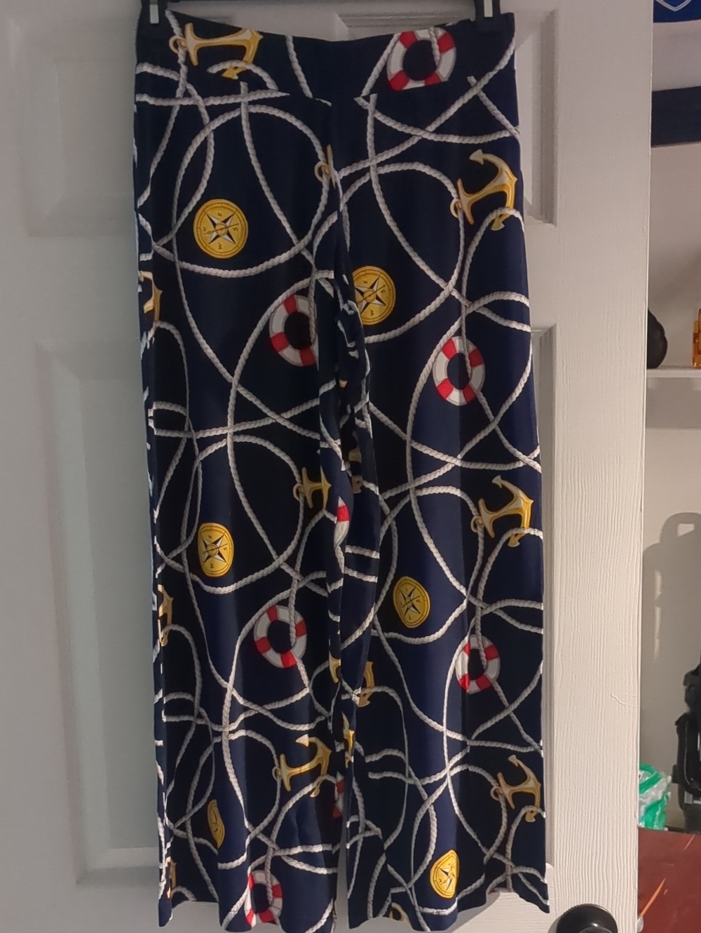 Nautical Rope Print Navy Wide Leg Paloozo Pants